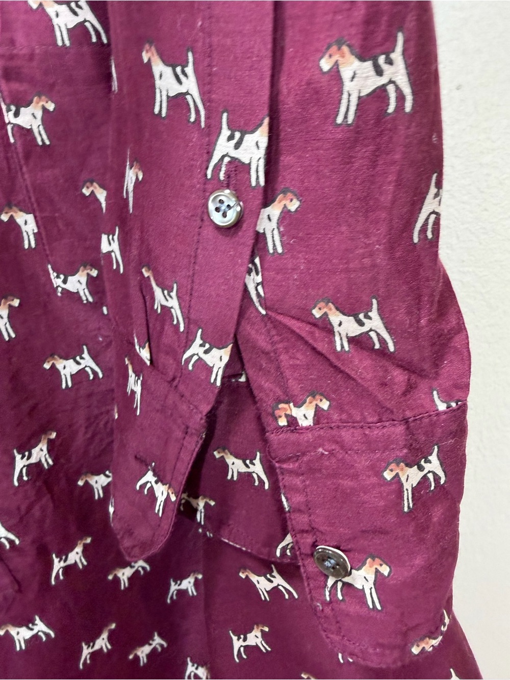 J. Crew cotton & silk Burgundy Long-Sleeve Button-Up Shirt with Dog Print - Picture 5 of 9